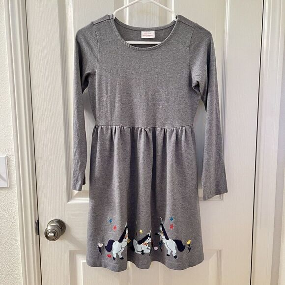 Hanna Andersson Unicorn Appliqué Dress Gray Long Sleeve Girls Size 150 US 12